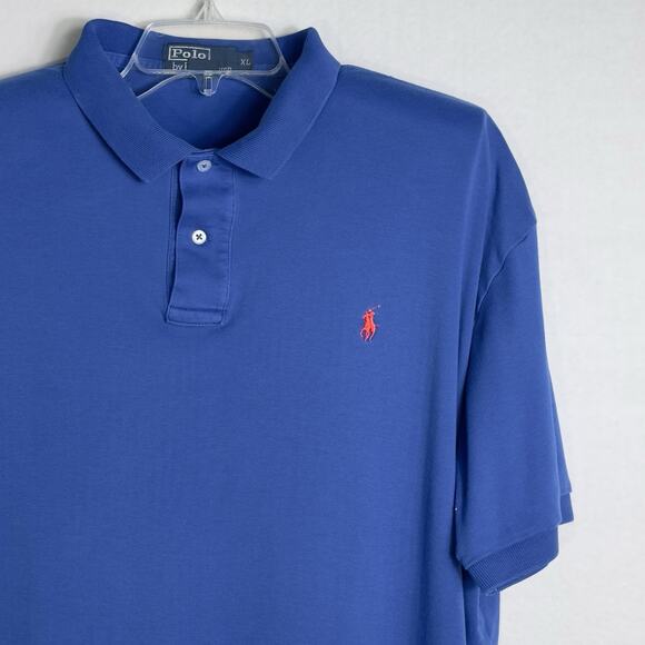 Polo Ralph Lauren Mens Polo Shirt XL Blue Short Sleeve Red Pony Logo 100% Cotton - Picture 1 of 8